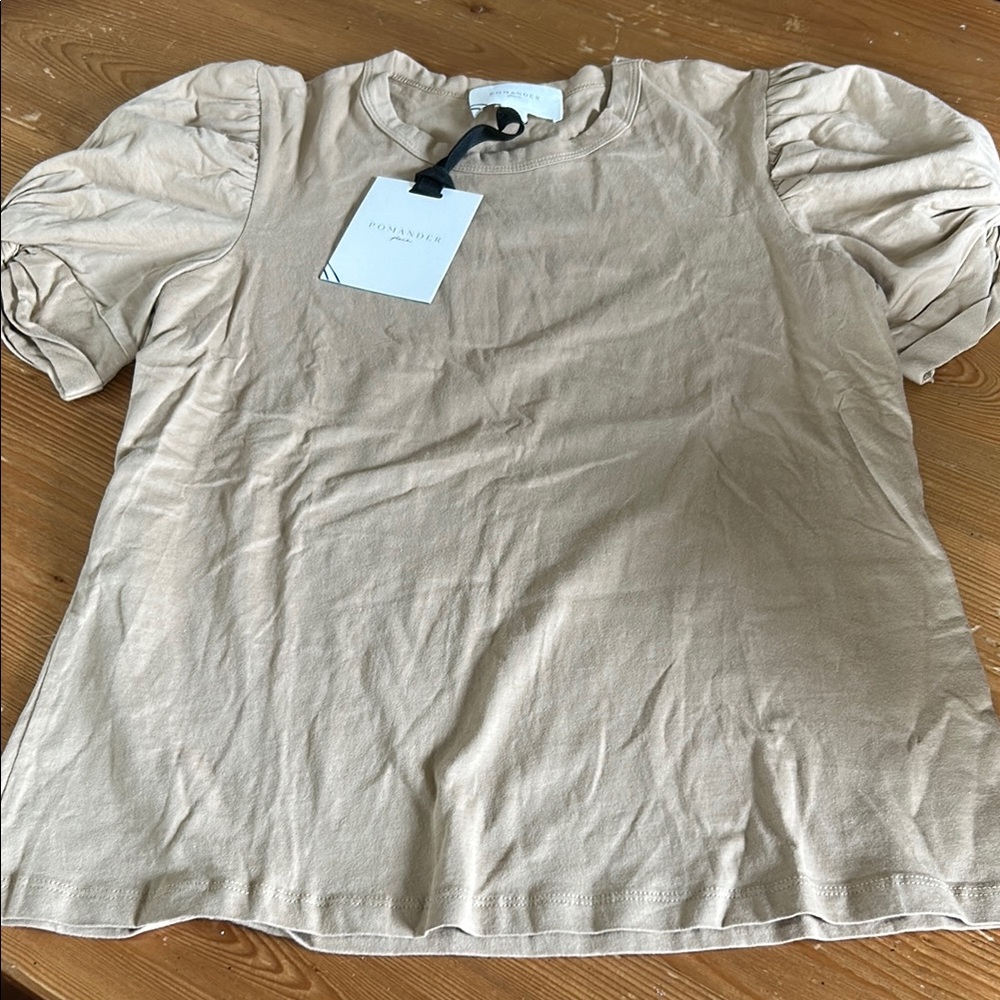 Pomander Puff Sleeve Beige Top